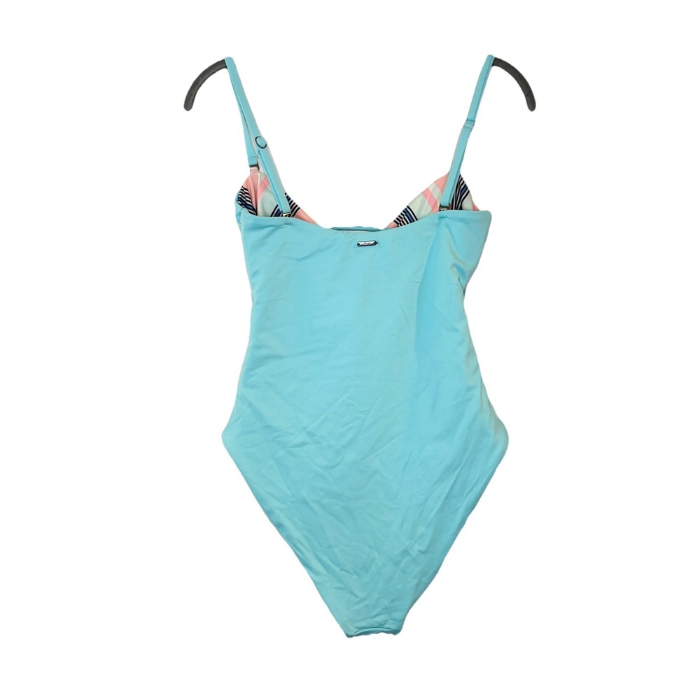 MAAJI Striped Reversible Cutout Tie Front One Piece Swimsuit Pink Blue Solid S - Picture 4 of 5
